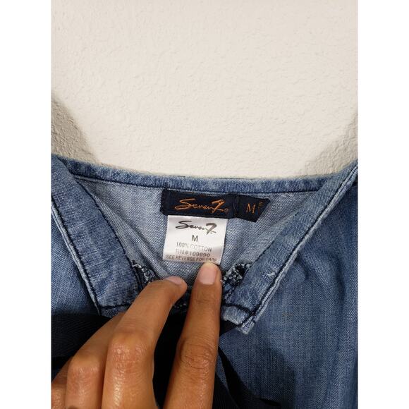 Seven7 Denim Romper Jumpsuit Medium Adjustable Straps Cuffed Shorts - Picture 3 of 5